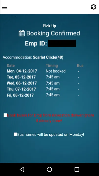 App interface for booking a seat